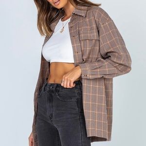 Princess Polly Willa brown checkered button up Shirt Size us 4